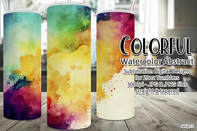 Abstract Watercolor Tumbler, Colorful Watercolor Sublimation