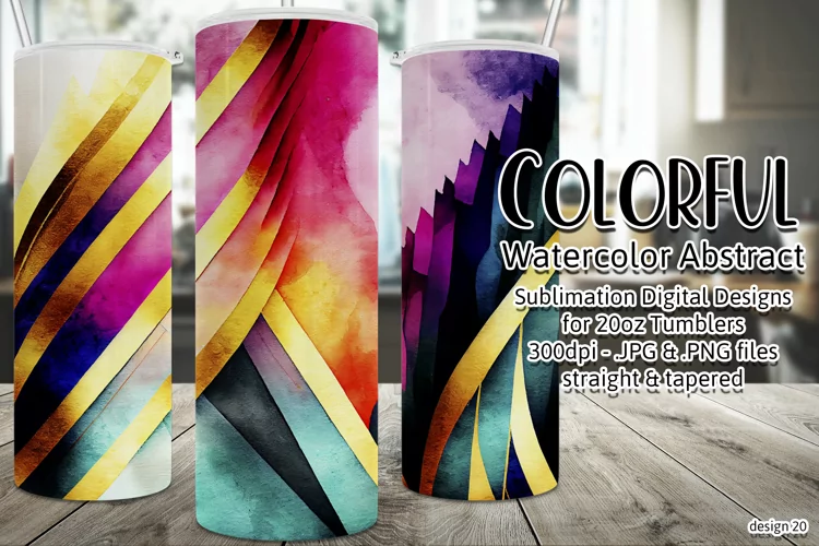 Abstract Watercolor Tumbler, Colorful Watercolor Sublimation