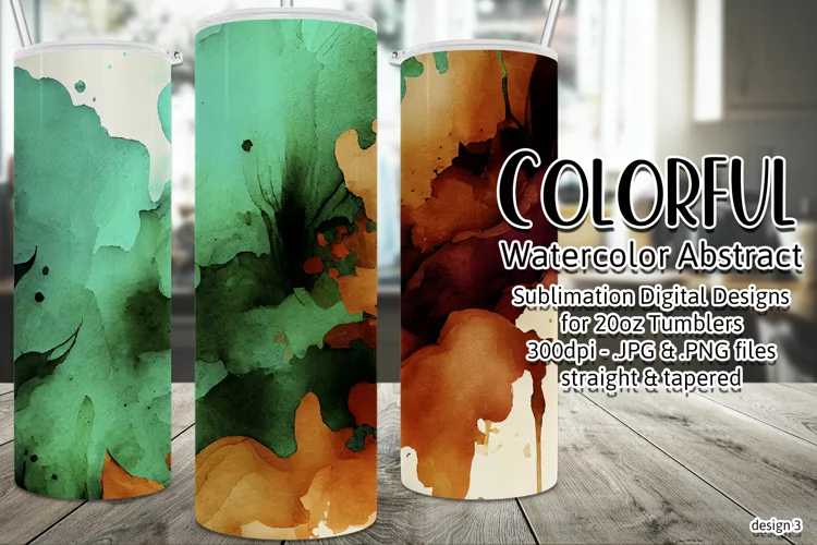 Abstract Watercolor Tumbler, Colorful Watercolor Sublimation