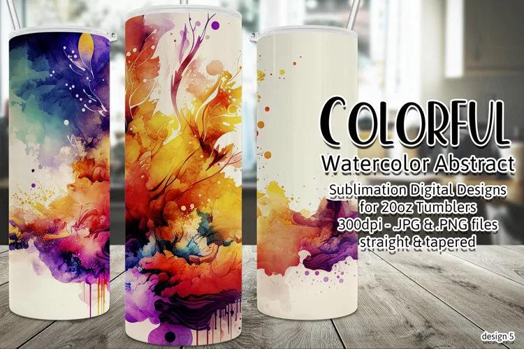 Abstract Watercolor Tumbler, Colorful Watercolor Sublimation