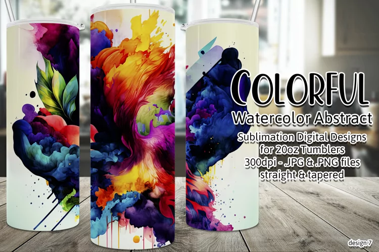 Abstract Watercolor Tumbler, Colorful Watercolor Sublimation