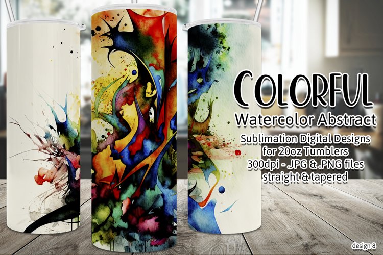 Abstract Watercolor Tumbler, Colorful Watercolor Sublimation example image 1