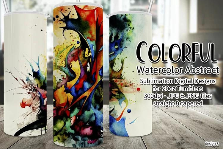 Abstract Watercolor Tumbler, Colorful Watercolor Sublimation