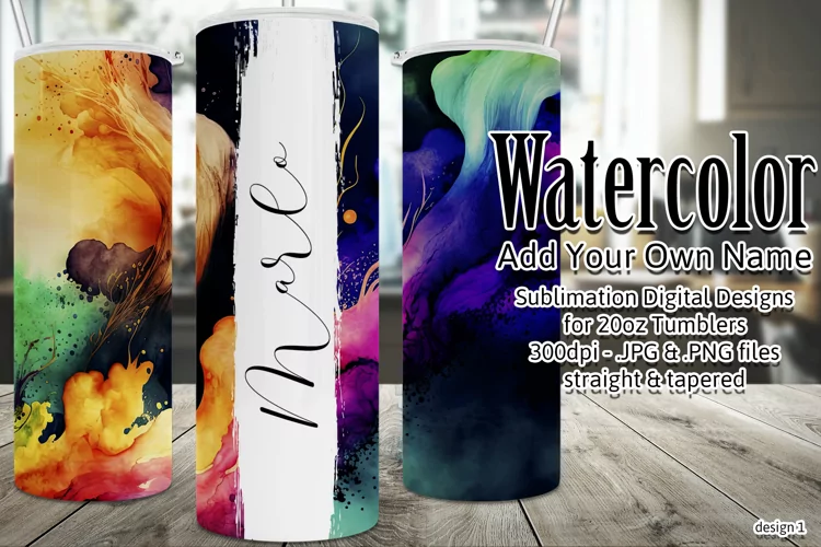 Watercolor Tumbler Wrap, Add Your Own Name, Sublimation d1