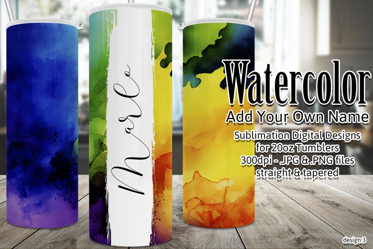 Watercolor Tumbler Wrap, Add Your Own Name, Sublimation d3 example image 1