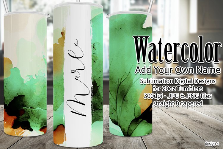 Watercolor Tumbler Wrap, Add Your Own Name, Sublimation d4 example image 1