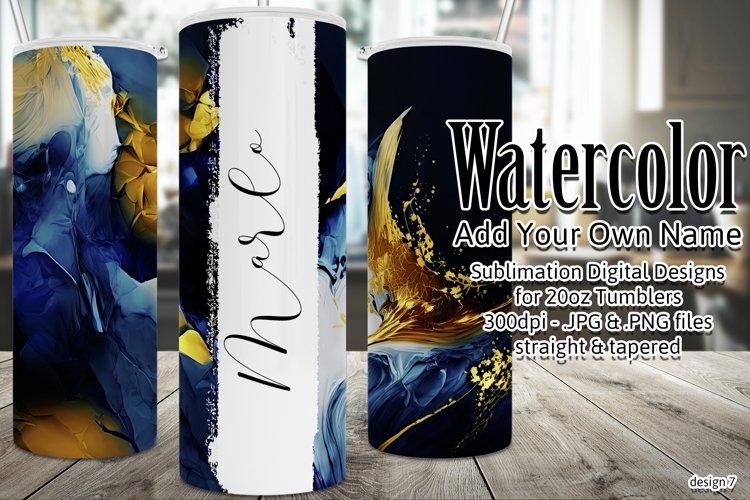 Watercolor Tumbler Wrap, Add Your Own Name, Sublimation d7 example image 1