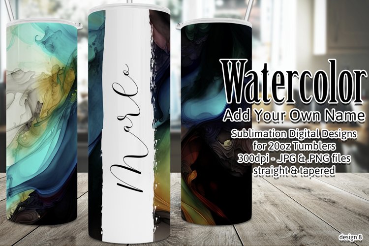 Watercolor Tumbler Wrap, Add Your Own Name, Sublimation d8 example image 1