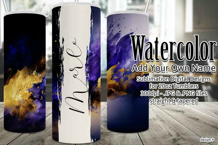 Watercolor Tumbler Wrap, Add Your Own Name, Sublimation d9