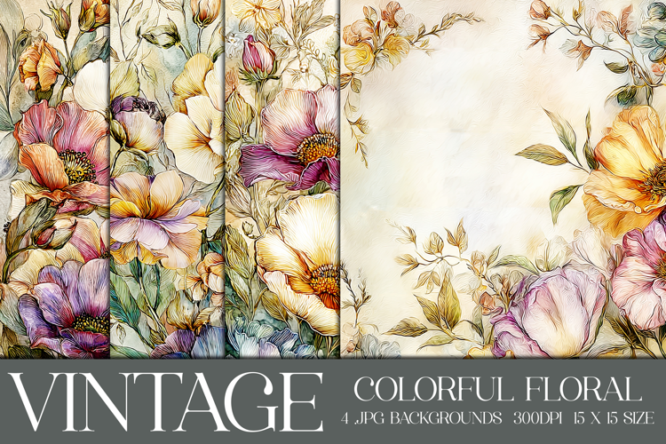 Vintage Floral Background, Colorful Floral Backgrounds, s4