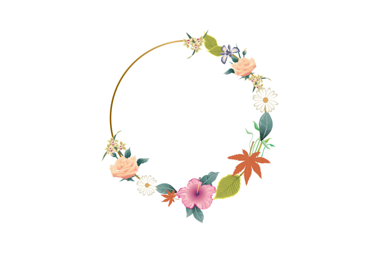 Beautiful flower and botanical leaf round frame element