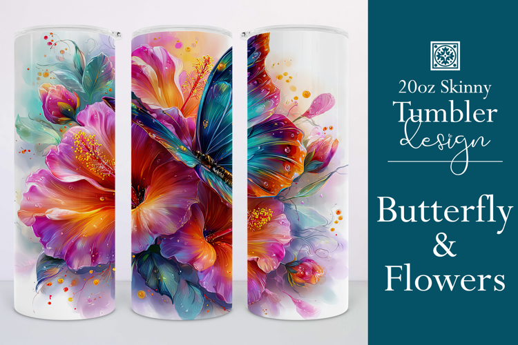 Animal Tumbler Wrap, Butterfly and Flowers Tumbler Wrap t14