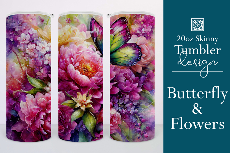 Animal Tumbler Wrap, Butterfly and Flowers Tumbler Wrap t18
