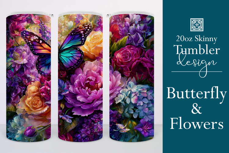Animal Tumbler Wrap, Butterfly and Flowers Tumbler Wrap t22