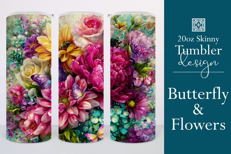 Animal Tumbler Wrap, Butterfly and Flowers Tumbler Wrap t24