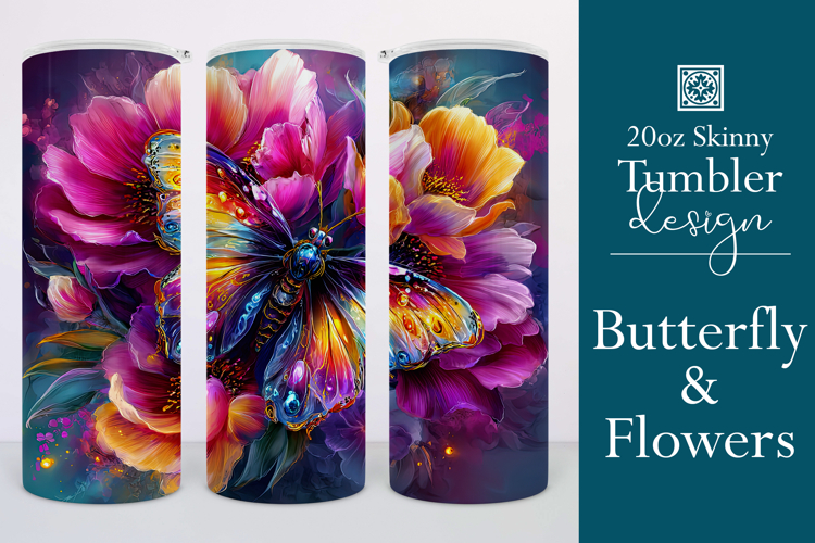 Animal Tumbler Wrap, Butterfly and Flowers Tumbler Wrap t9