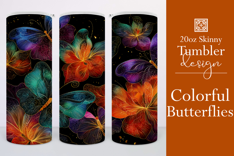 Animal Tumbler Wrap, Colorful Butterflies Tumbler Wrap, t12