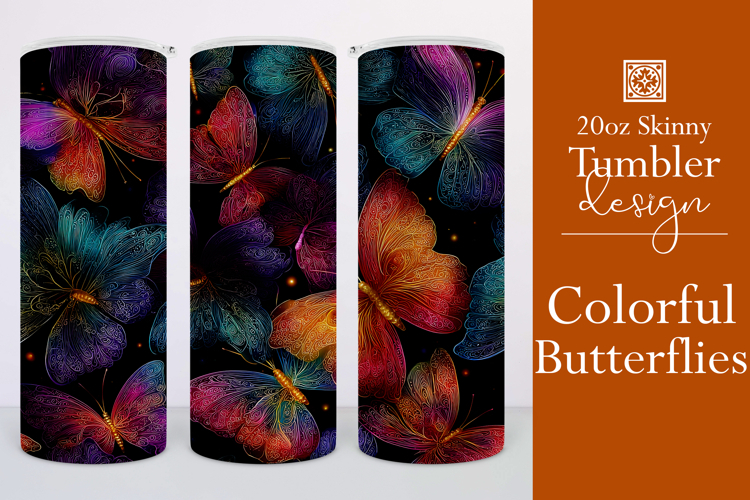 Animal Tumbler Wrap, Colorful Butterflies Tumbler Wrap, t7