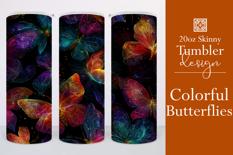 Animal Tumbler Wrap, Colorful Butterflies Tumbler Wrap, t8