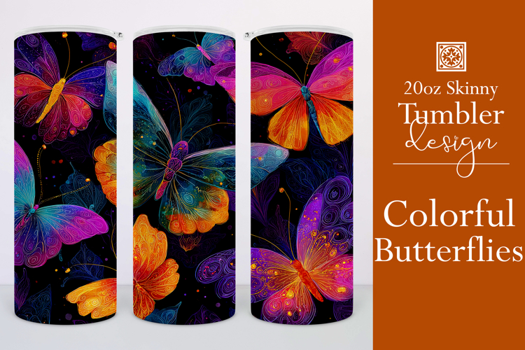 Animal Tumbler Wrap, Colorful Butterflies Tumbler Wrap, t9