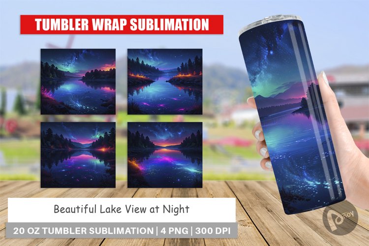 Tumbler Wrap Beautiful Lake at Night