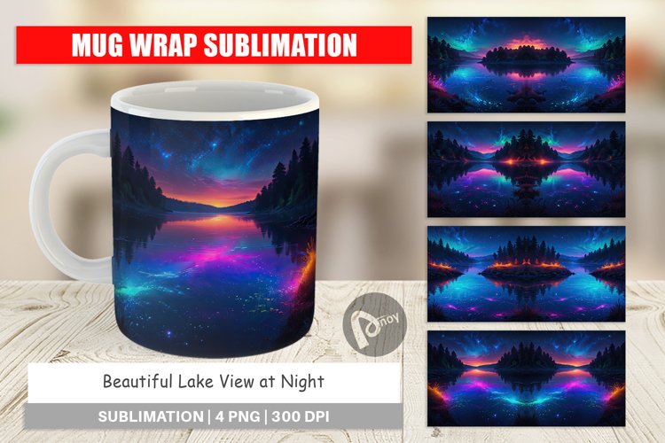 Mug Wrap Design Beautiful Lake at Night