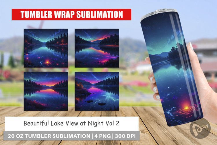 Tumbler Wrap Beautiful Lake at Night