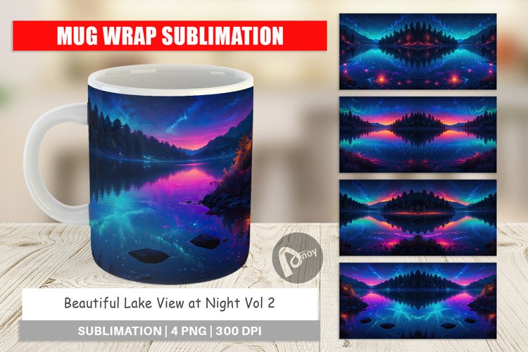 Mug Wrap Design Beautiful Lake at Night