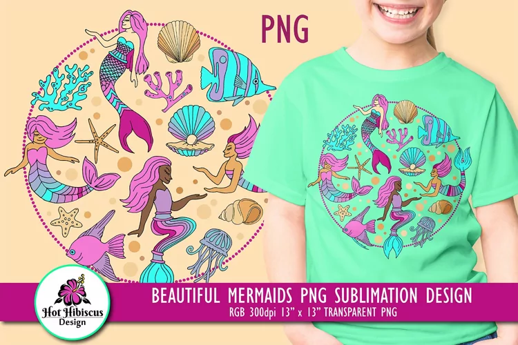 Mermaid Sealife Under the Sea Printable Sublimation Design