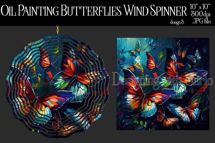 Butterflies Wind Spinner, Oil Painting Wind Spinnner, d3