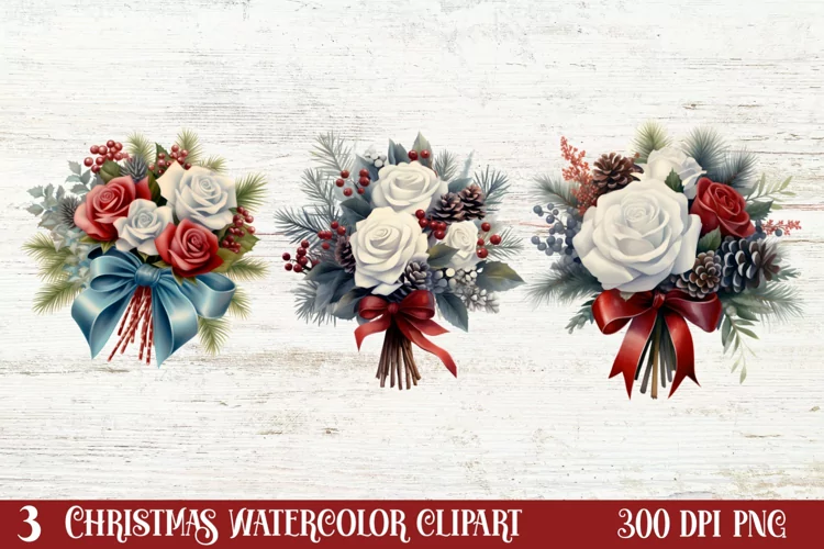 Beautiful Winter Roses Clipart, Christmas Rose Clipart