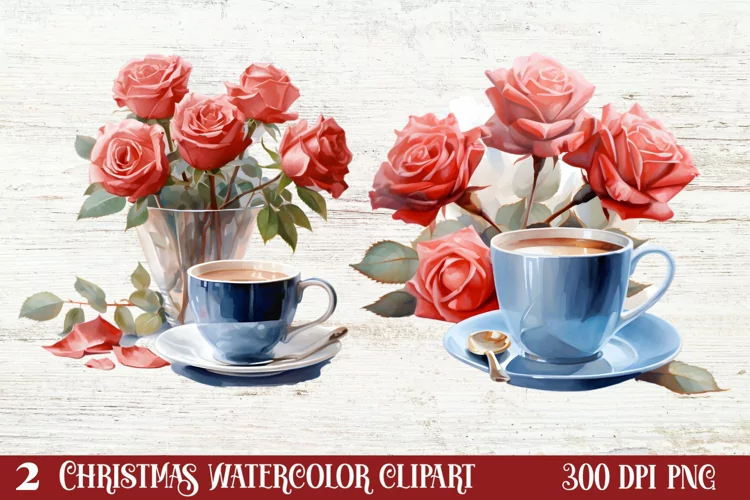 Beautiful Winter Roses Clipart, Christmas Rose Clipart