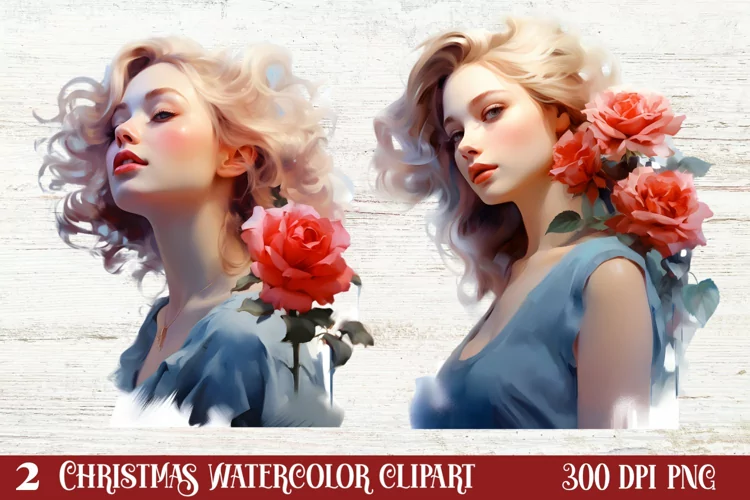 Beautiful Winter Roses Clipart, Christmas Rose Clipart