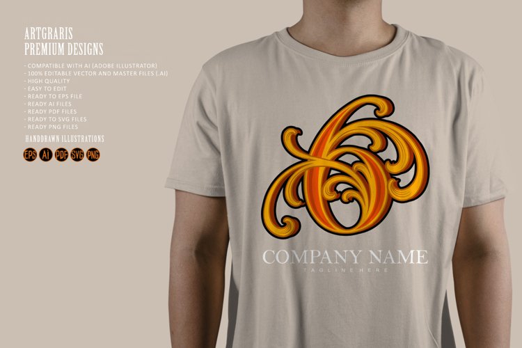 Beauty vintage elegant flourish gold number 6 monogram example image 1