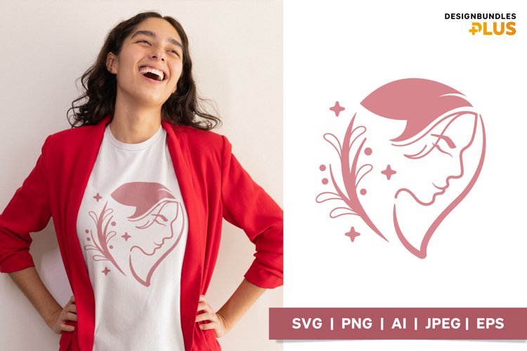 Woman's Relaxed Face with Leaf Decoration SVG Design example image 1