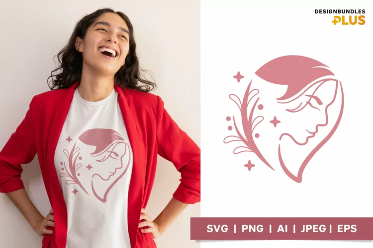 Woman's Relaxed Face with Leaf Decoration SVG Design