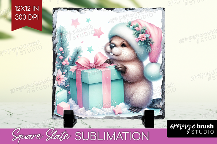 Beaver Pastel Christmas Slate PNG Coquette Xmas Square Slate