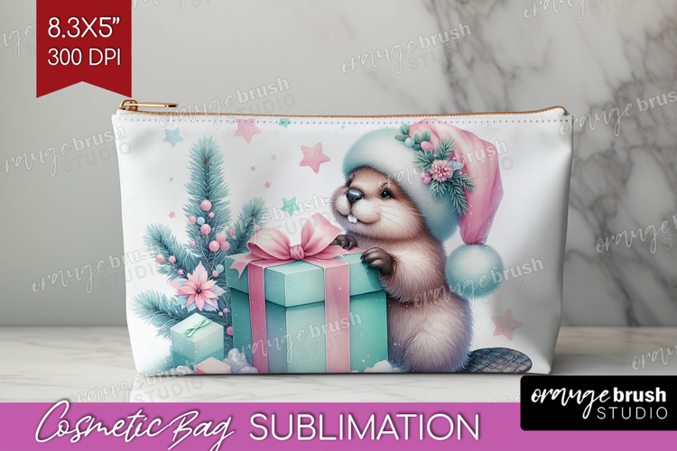 Beaver Pastel Christmas Cosmetic Bag Coquette Xmas Makeup