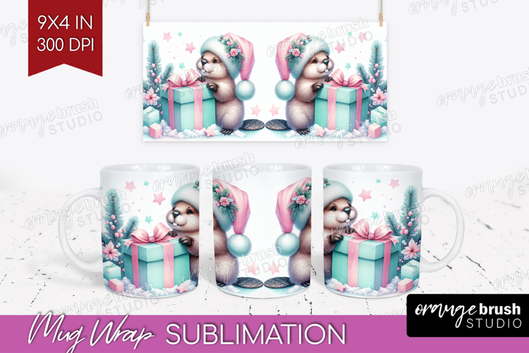 Beaver Pastel Christmas Mug Wrap Coquette Xmas Mug PNG