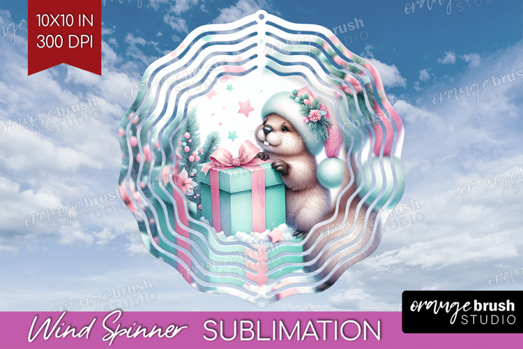 Beaver Pastel Christmas Wind Spinner Sublimation PNG