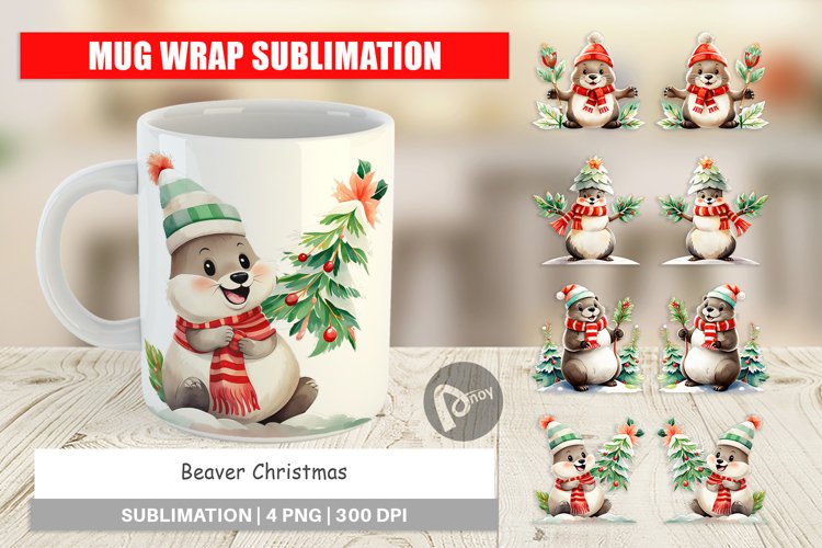 Mug Wrap Design Beaver Christmas example image 1