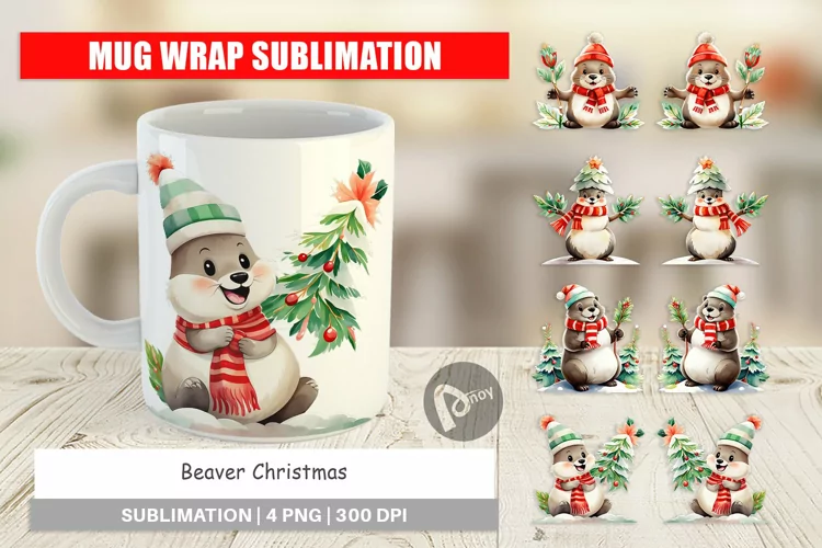 Mug Wrap Design Beaver Christmas