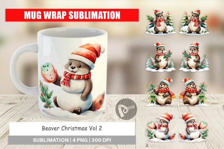 Mug Wrap Design Beaver Christmas example image 1