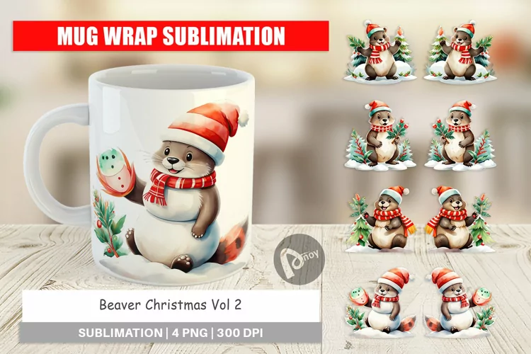 Mug Wrap Design Beaver Christmas