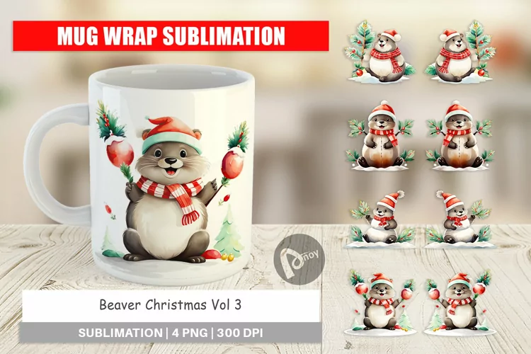 Mug Wrap Design Beaver Christmas