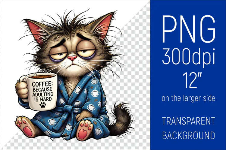 Funny Morning Coffee Cat |Cute Coffee Lover Clipart