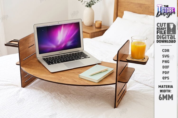 3D Wooden Bed Tray Table Laser Cut | Laptop Tray | Home SVG example image 1