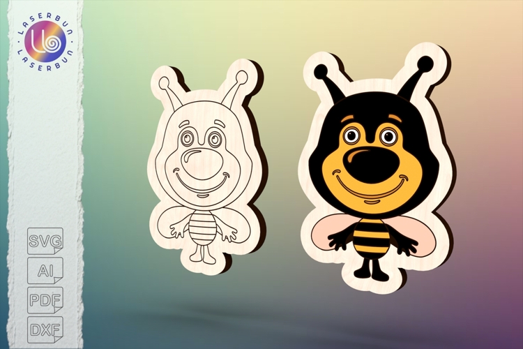 Cartoon bee laser cut file, cute insect vector template