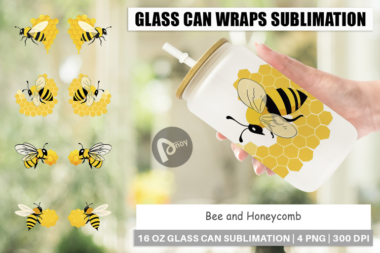 Glass Can Bee and Honeycomb