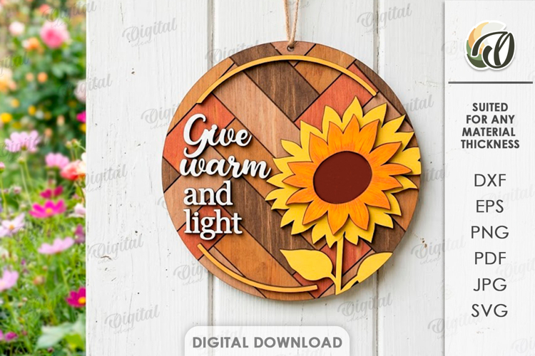 Sunflower Round Sign Laser Cut. Give Warm And Light SVG